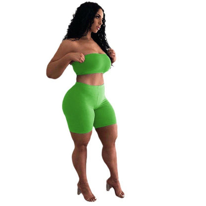 High Elastic Tight Elastic Small Tube Top Shorts Two-piece Set