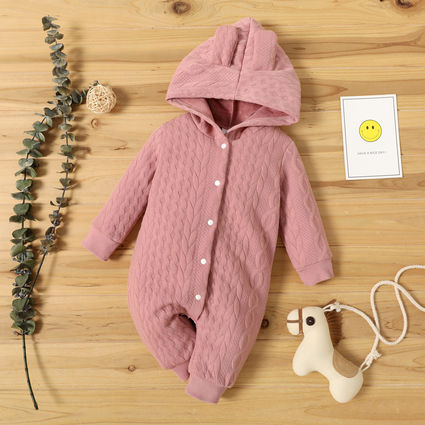 Solid Color Baby Girl Hooded Long Sleeve One-piece Romper