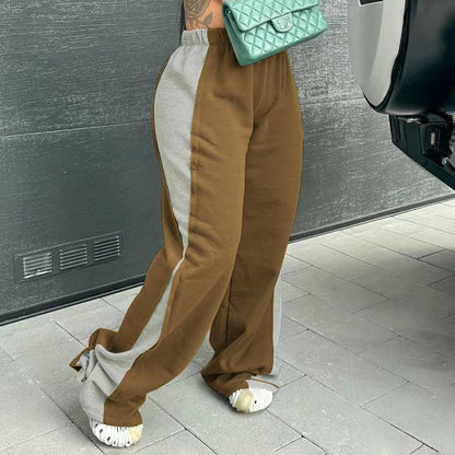 Women's Elastic Waist Color block All-matching Straight Wide Leg Sweatpants