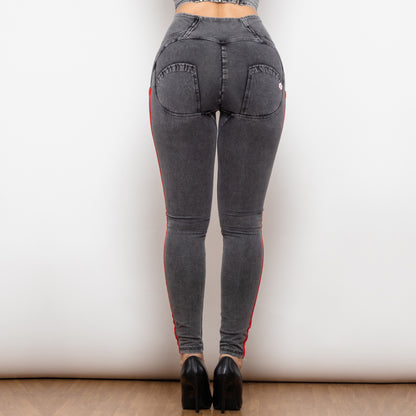 Melody High Waist Dark Thread Grey Jeans With Stripe Jeans Bum Lift Pants Shaping Jeggings Women Pants