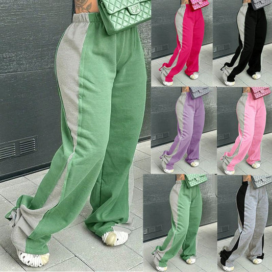 Women's Elastic Waist Color block All-matching Straight Wide Leg Sweatpants