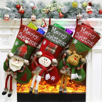 Xmas Big Stockings Set Decorations Christmas 3D Plush Big Sock Christmas Tree Pendant Decorating Supplies