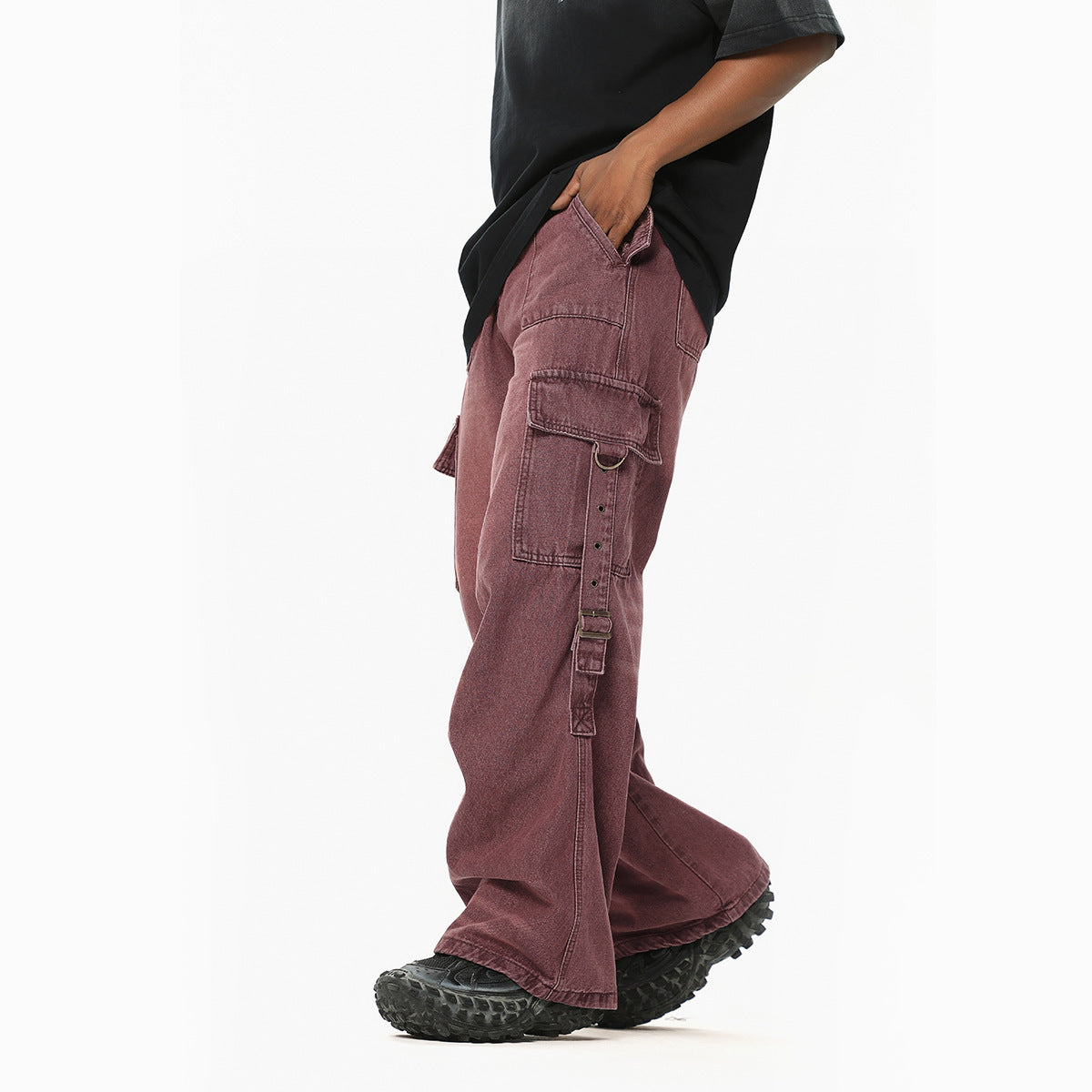 Washed Overalls Denim Wide-leg Straight Pants Male