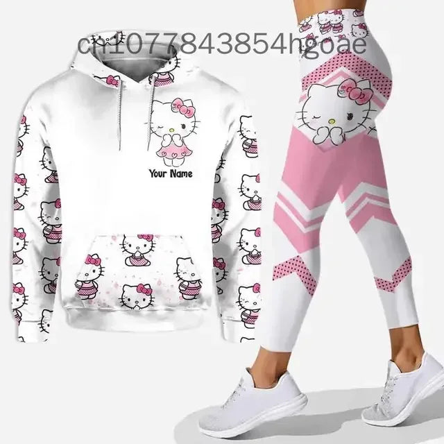 New Hello Kitty Legging Hoodie Set Disney Yoga Pants Sweatpants Women's