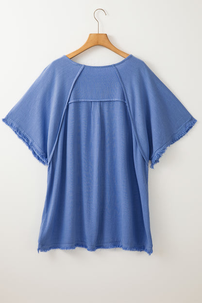 Ashleigh Blue Plus Size Solid Color Short Sleeve Frayed Edge Top