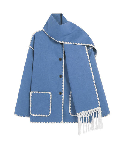 Women's Woolen Coat Thick Loose With Scarf