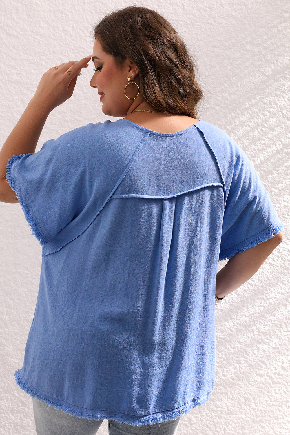 Ashleigh Blue Plus Size Solid Color Short Sleeve Frayed Edge Top