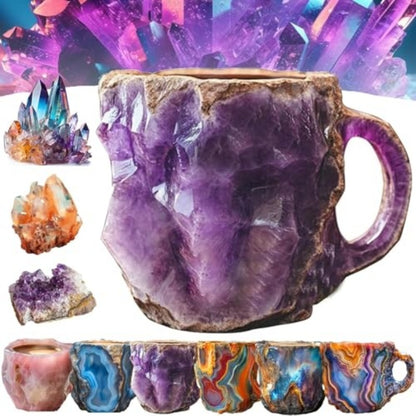 Resin Mineral Crystal Coffee Mugs With Handles Elegant Fake Mineral Crystal Cup For Workplace Home Decor Christmas Gift Kitchen Gadgets