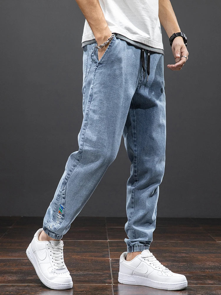 Spring Summer Black Blue Cargo Jeans Men Streetwear Denim Jogger Pants Men Baggy Harem Jean