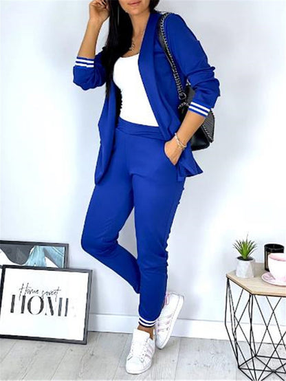 Casual Solid Color Long Sleeve Suit Trousers Two-piece Set