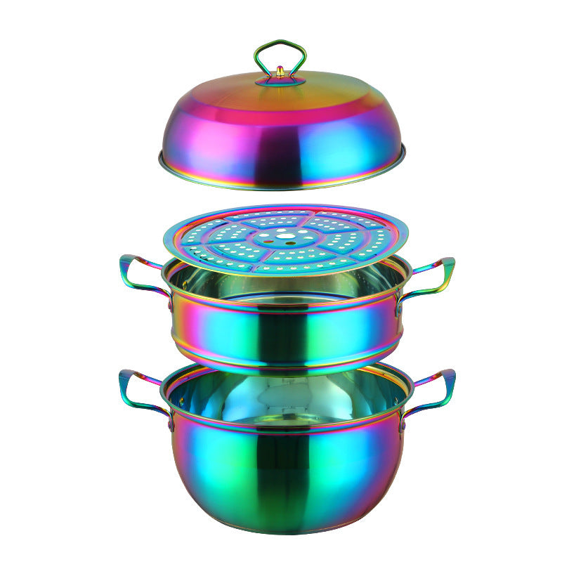 Stainless Steel Multi-layer Color Cooking Soup Dual-purpose Pot