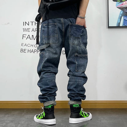 American Fashion Hip Hop Cargo Jeans Streetwear Skateboard Harem Trousers Men