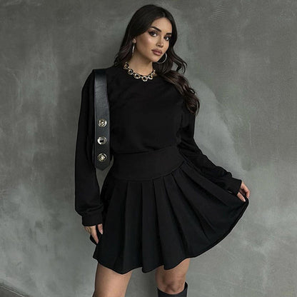 Long Sleeve Sweater Pleated Skirt Two-piece Suit