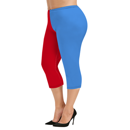 Custom Women's Capri Pants "Light Blue and Red"