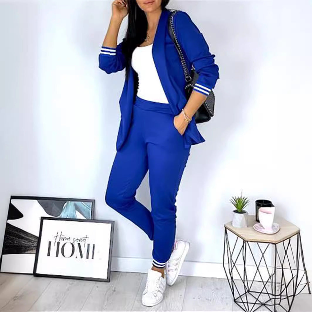 Casual Solid Color Long Sleeve Suit Trousers Two-piece Set