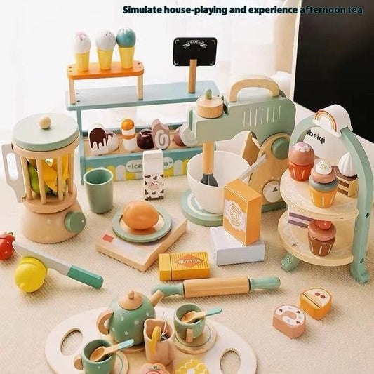 Wooden Children's Kitchen Toy Imitation Coffee Maker Playhouse Set