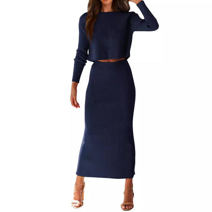 Bedford Cord Sweater Long Sleeve Narrow Tight Skirt Suit