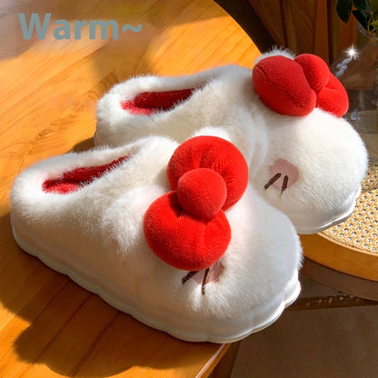 Indoor Warm Girl Plush Slippers For Home Use, Worn Outdoors In Autumn And Winter