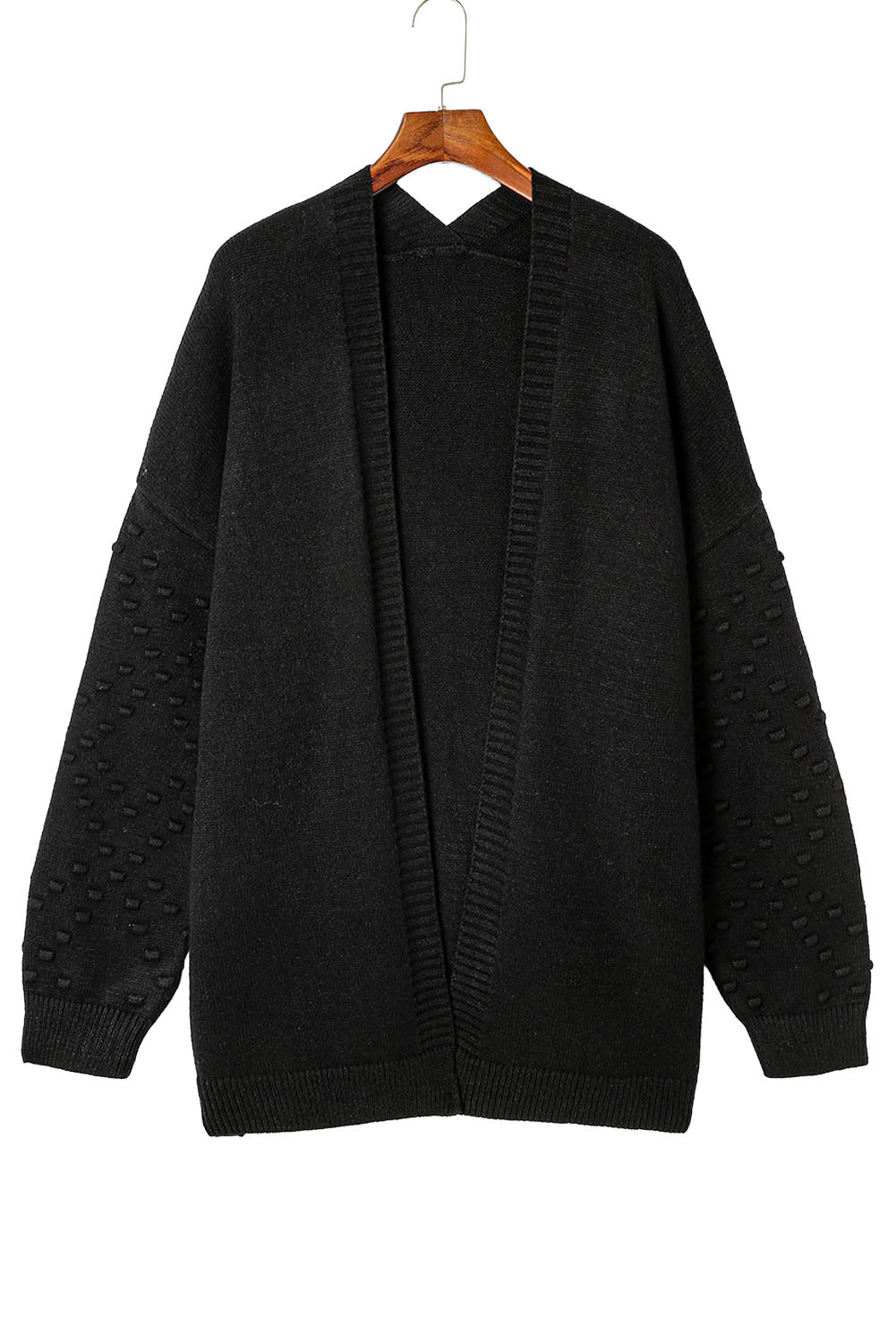 Black Pom Pom Detail Open Front Plus Size Cardigan