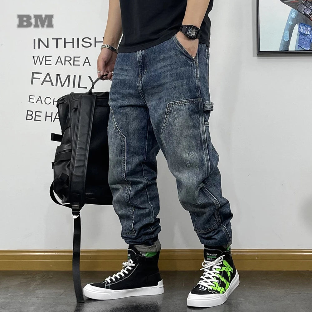 American Fashion Hip Hop Cargo Jeans Streetwear Skateboard Harem Trousers Men