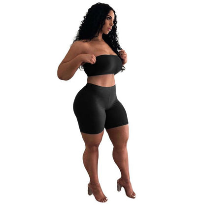 High Elastic Tight Elastic Small Tube Top Shorts Two-piece Set