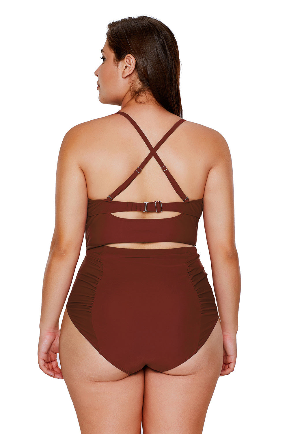 Fiery Red Strappy Neck Detail High Waist Plus Size Swimsuit