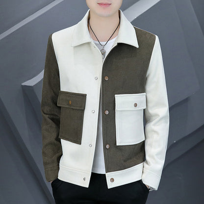 Color Matching Workwear Polo Collar Jacket Men