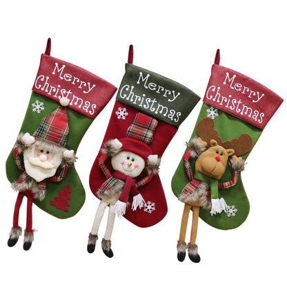 Xmas Big Stockings Set Decorations Christmas 3D Plush Big Sock Christmas Tree Pendant Decorating Supplies