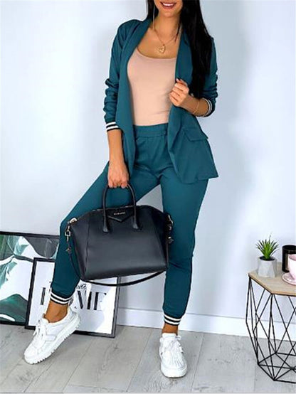 Casual Solid Color Long Sleeve Suit Trousers Two-piece Set