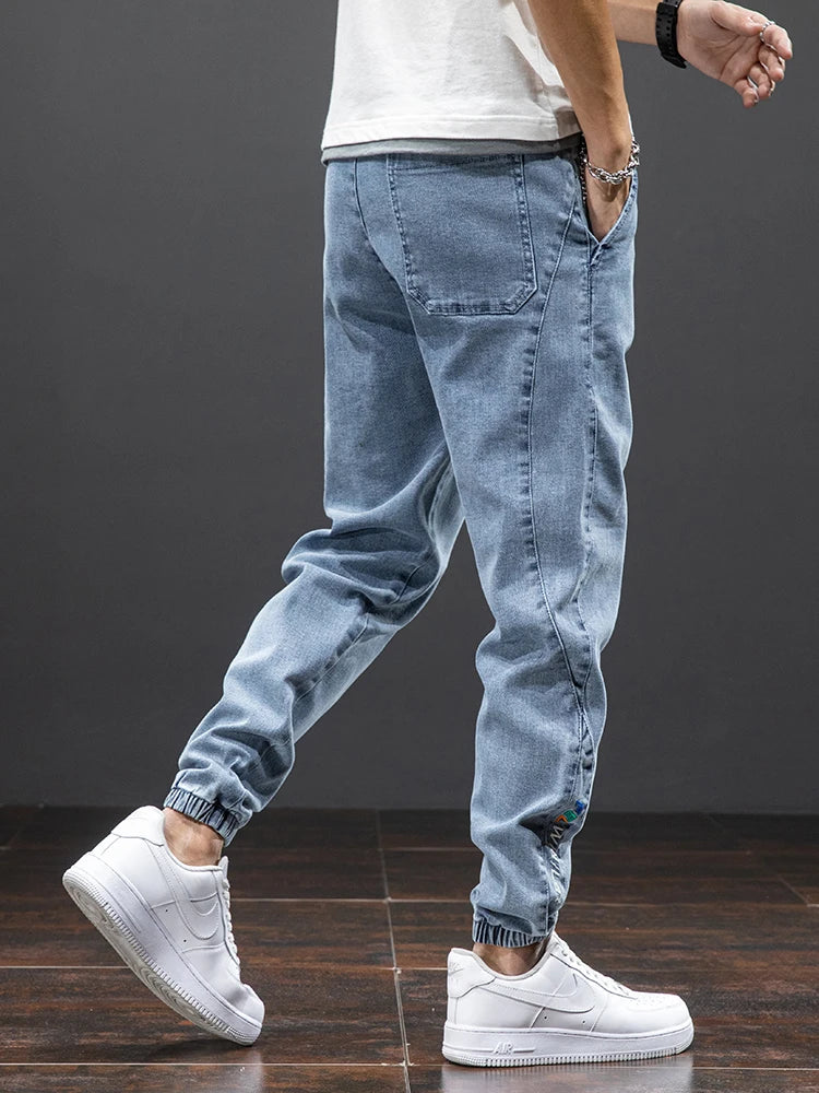 Spring Summer Black Blue Cargo Jeans Men Streetwear Denim Jogger Pants Men Baggy Harem Jean