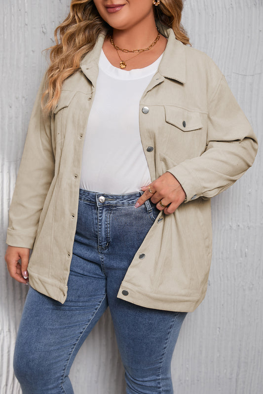 Khaki Plus Size Crochet Pattern Back Corduroy Jacket