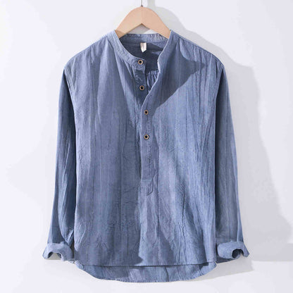 Linen Shirt Long Sleeved Stand Up Collar Retro Top Jacket