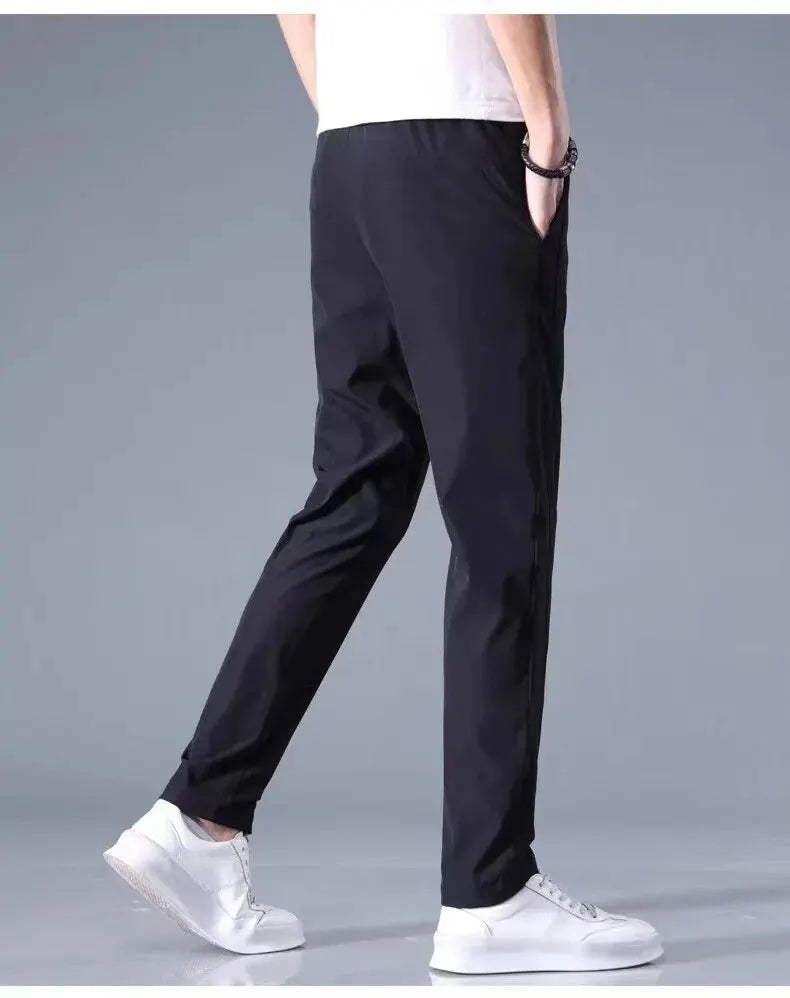 Ice Silk Men's Pants 2024 Summer New Black Gray Thin Business Casual Pants Outdoor