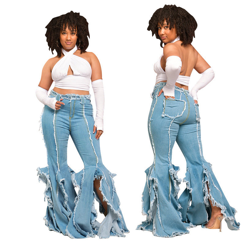 Women's Ripped Garment Wash Hollow Jeans