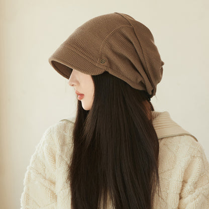 Japanese Style Beanie Hat Small Face Sleeve Cap Big Head Circumference Pile Style