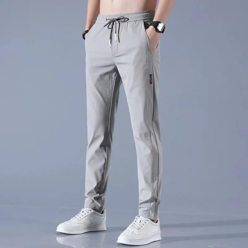 Ice Silk Men's Pants 2024 Summer New Black Gray Thin Business Casual Pants Outdoor