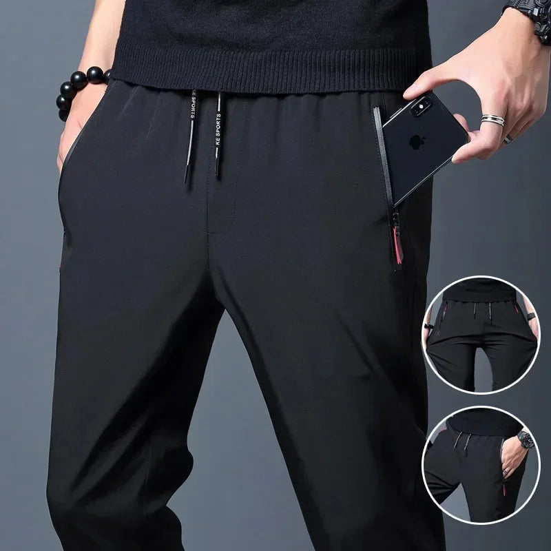 Men's Casual Pants Stretch Slim Fit Elastic Waist Jogger Korean Classic