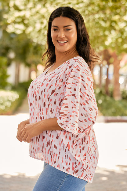 Yellow Printed Printed 3/4 Dolman Sleeve Plus Size Blouse