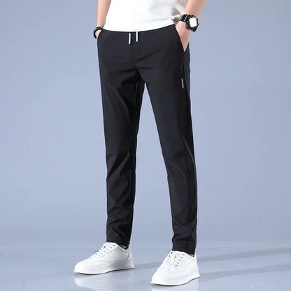 Ice Silk Men's Pants 2024 Summer New Black Gray Thin Business Casual Pants Outdoor