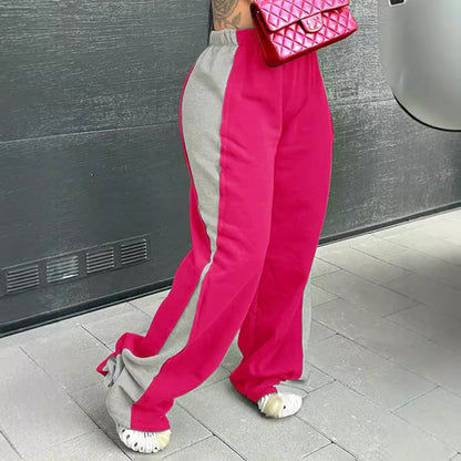 Women's Elastic Waist Color block All-matching Straight Wide Leg Sweatpants