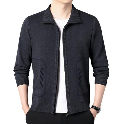 Solid Color Knitted Cardigan For Men