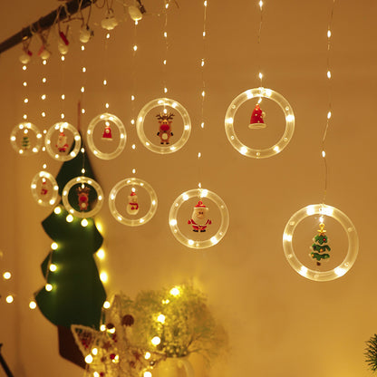 Festive DIY String Lights,Santa Claus Circle Christmas Tree Cartoon Shape Curtain Lights,LED Colorful Lights,Room Window Decoration Lights