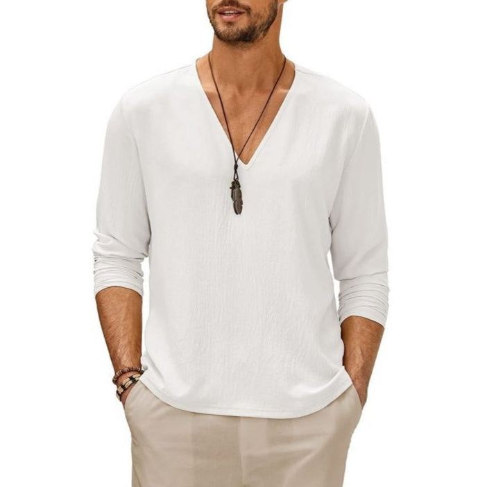 Summer British Style Men's Solid Color Patchwork Pullover