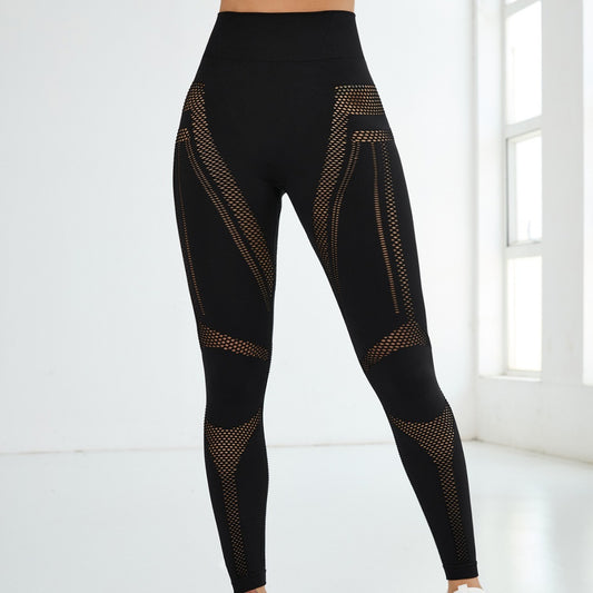 Seamless Mesh Yoga Pants Women's Black High Waist