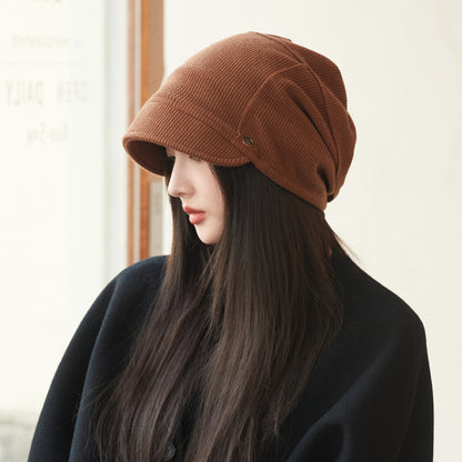 Japanese Style Beanie Hat Small Face Sleeve Cap Big Head Circumference Pile Style