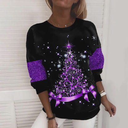 Christmas Sweater Women's 3D Digital Printing Pullover Jacket Fashion Casual Sweatshirt Long Sleeve Printed Round Neck Shirt Top Clothes